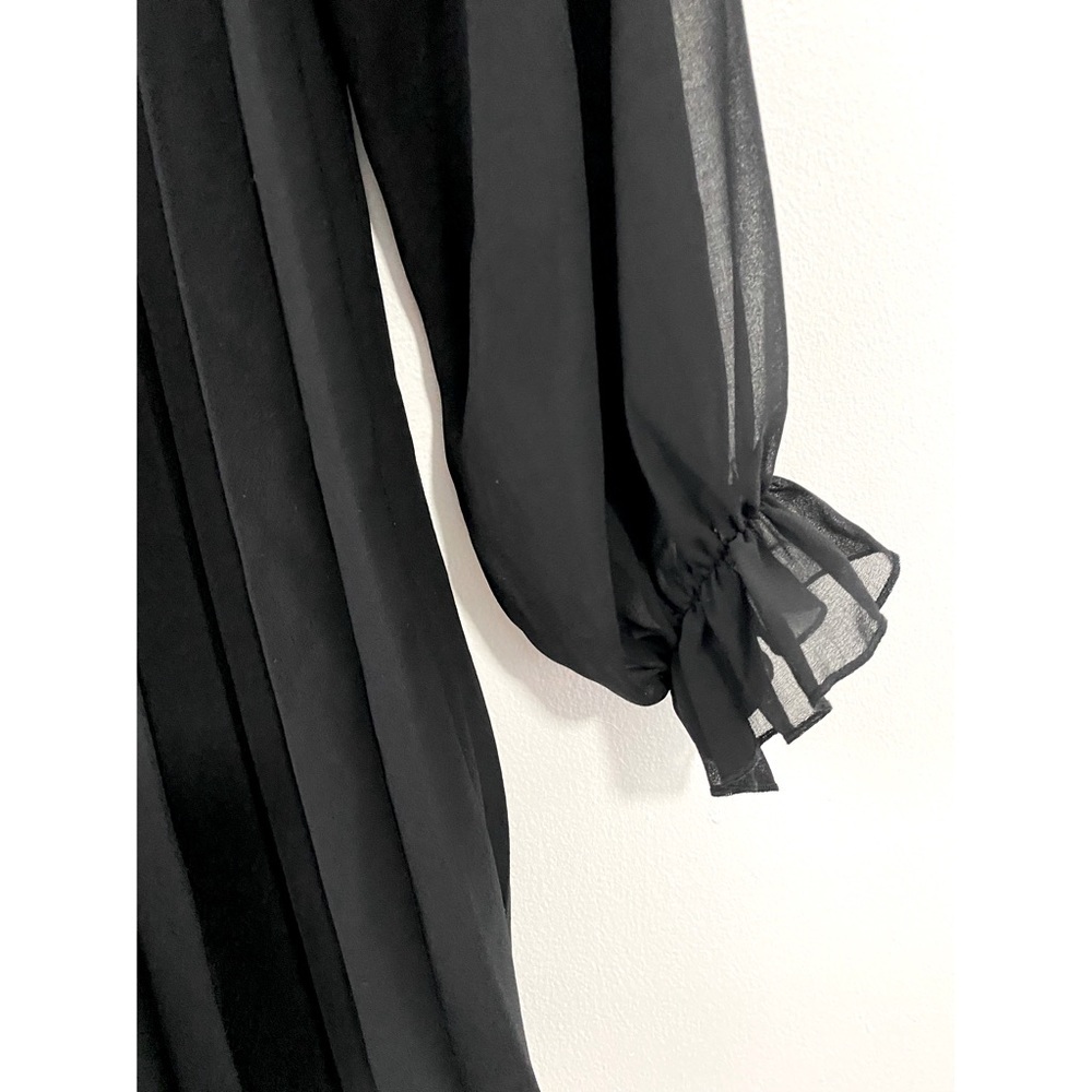 NWT Zara Black Pleated Long Sleeve Dress Size XS LBD - Picture 4 of 6
